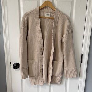 Abercrombie & Fitch Cream Open Cardigan with Patch Pockets